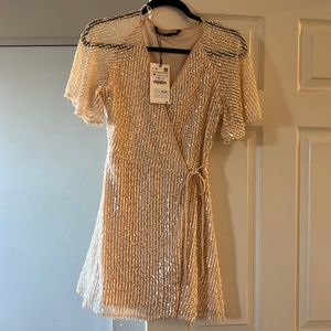 NWT Zara sequin mini wrap dress